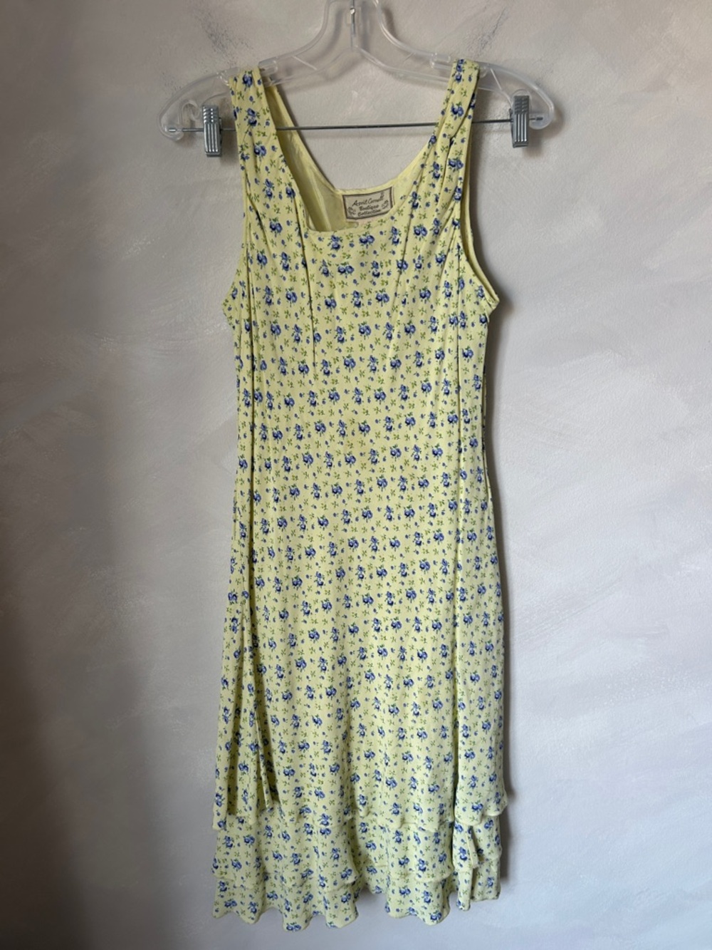 Vintage April Cornell Butter Yellow Floral Midi Dress Y2K 90s 2000s